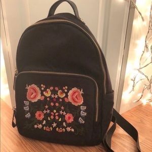Black Embroidered BackPack